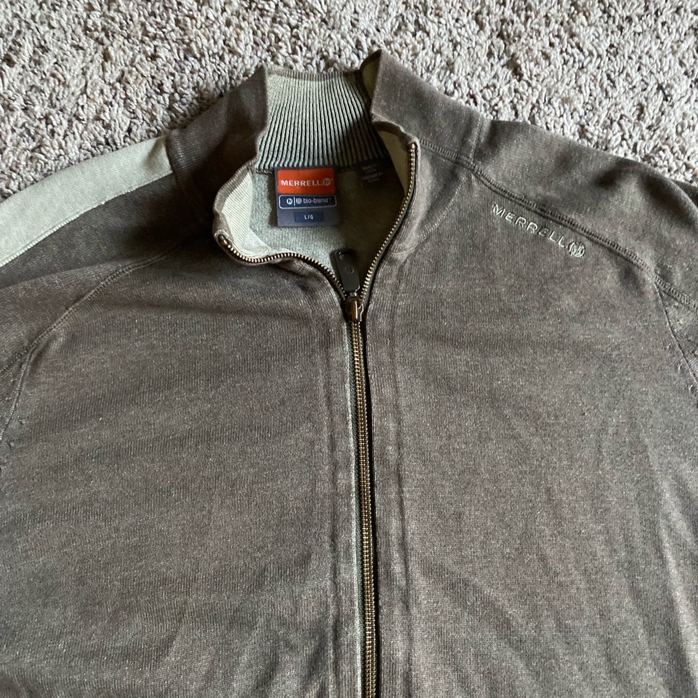 Merrell Bio Blend Cardigan Sweater Large Full Zip Jacket Sweatshirt Brown